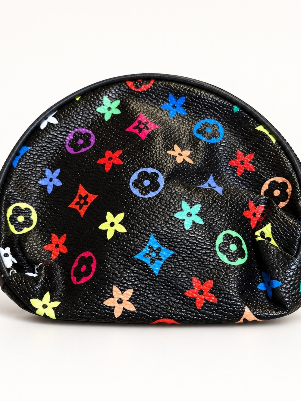 Designer-Inspired Black Multicolor Floral Coin Pouch